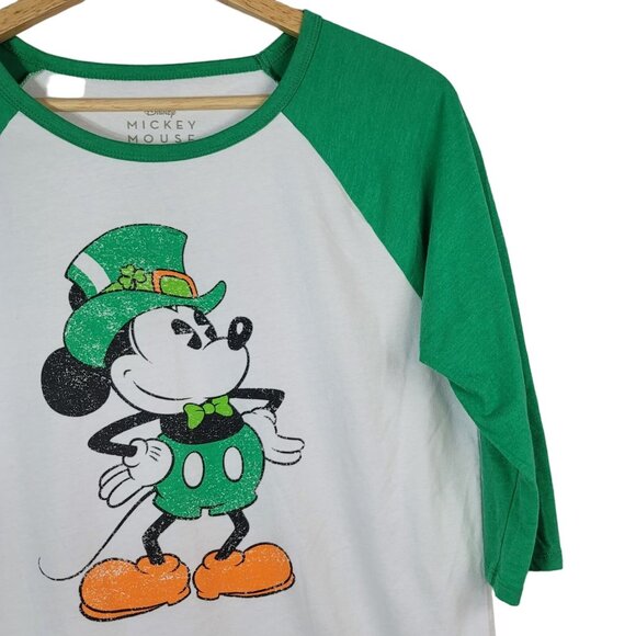 Disney St. Patrick's Day Mickey Mouse Top Green XXL 3/4 Sleeve Shamrock Raglan - Picture 3 of 6